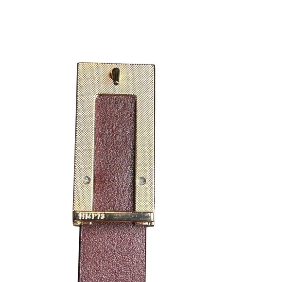 VTG Red Brown Adjustable Leather Belt Brass Buckle Minimalist Retro Western Boho main image 7